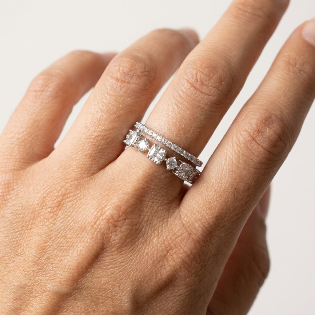 Aura Ring Band in Sterling SIlver with Moissanite