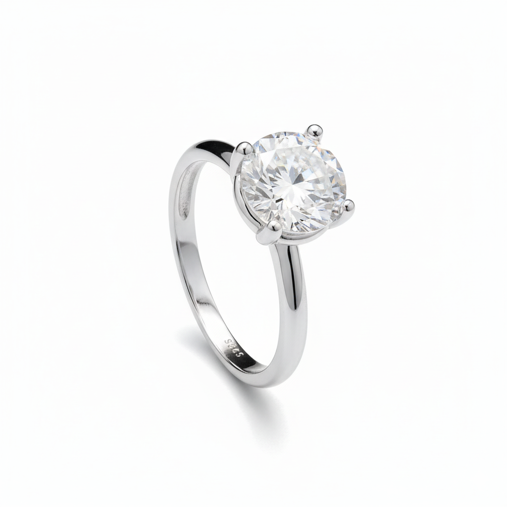 Solitaire Royal Love Silver Ring with Moissanite and Sterling Silver
