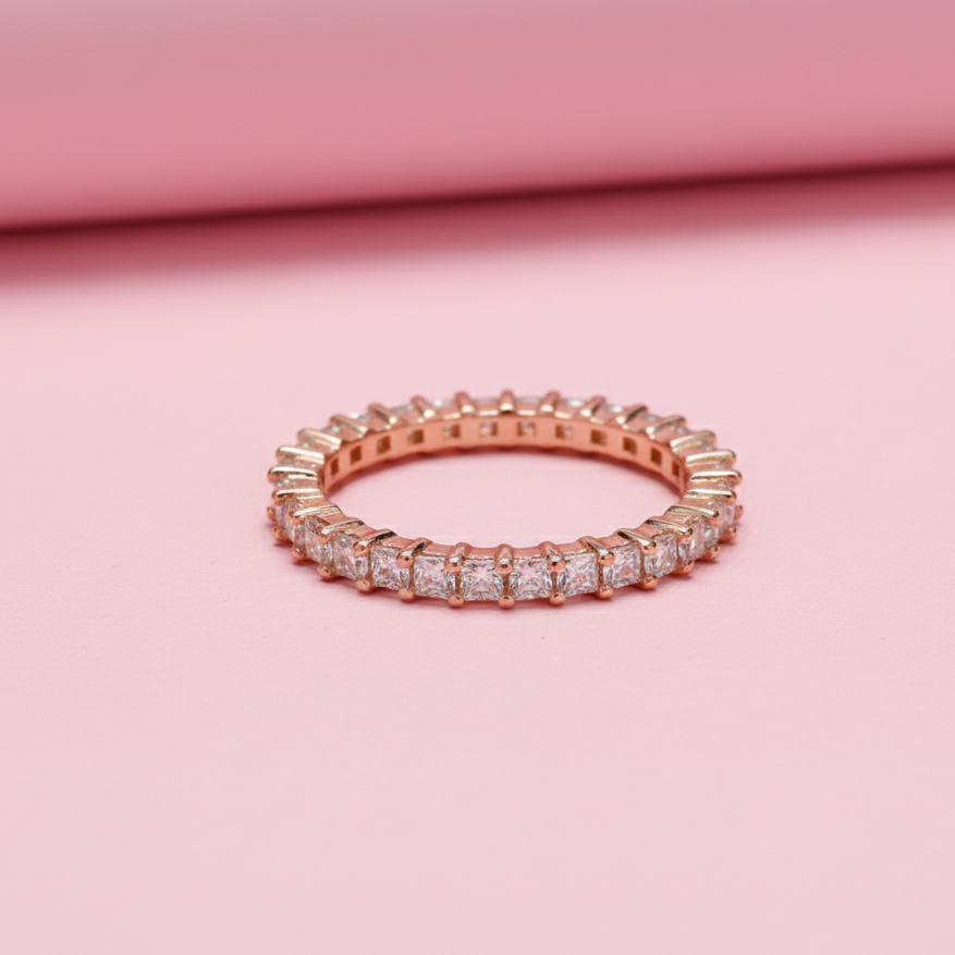 Rose Gold Moissanite Diamond Band Ring in Sterling silver