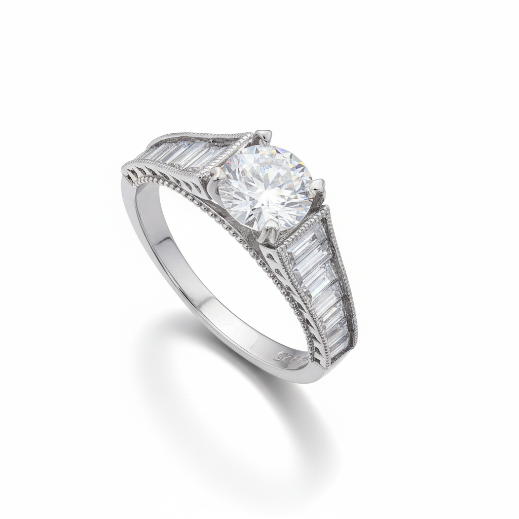 Twilight Spark Silver Moissanite Ring
