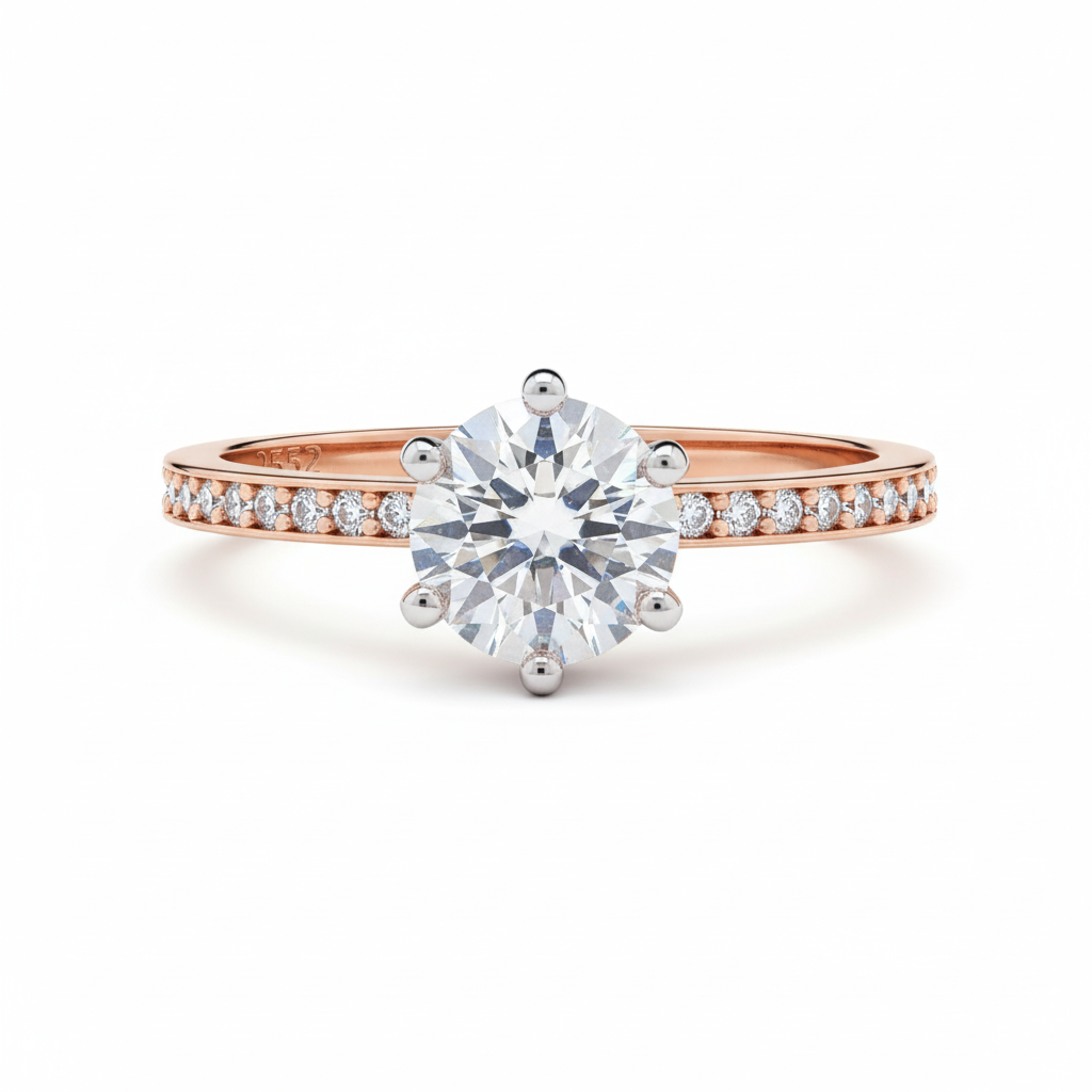 Round Solitaire Ring in sterling Silver with Moissanite