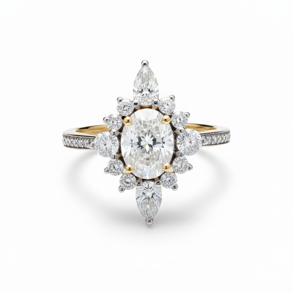 Sunburst Sunflower Engagement Ring with Moissanite in Sterling Silver