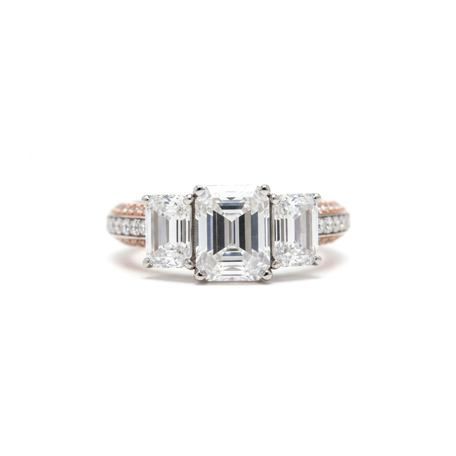3 stone Engagement Emerald cut Ring with Moissanite in Sterling Silver
