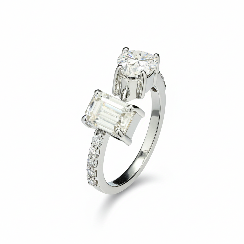 Aditi Rao Hydari's Double Ring, Toi Et Moi Ring with Moissanite in Sterling Silver