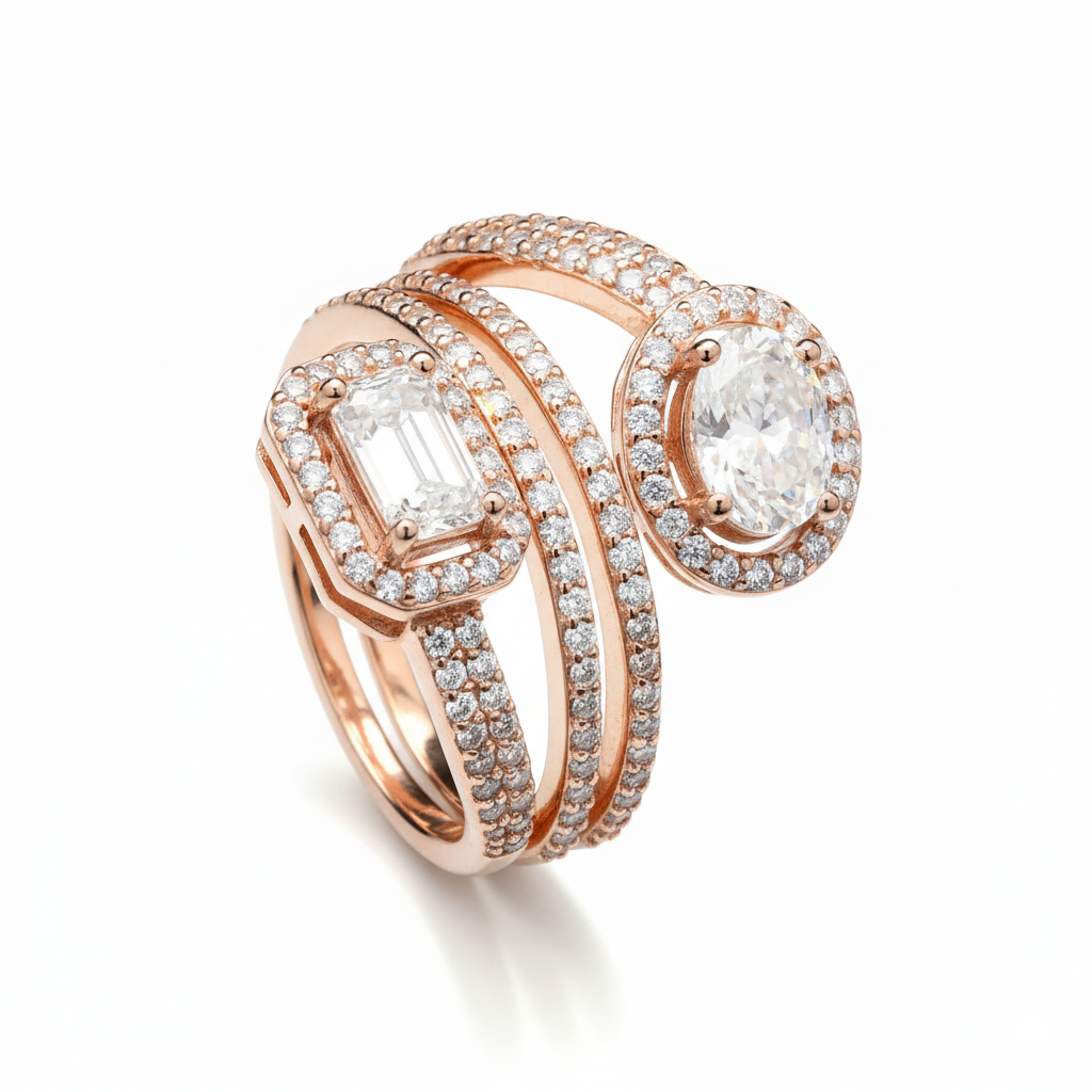 Sterling Silver with Rose Gold Rhodium 3 layer Engagement Ring