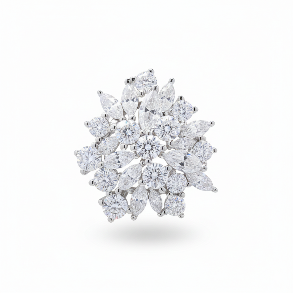 Moissanite Diamond Cluster Ring in Sterling Silver