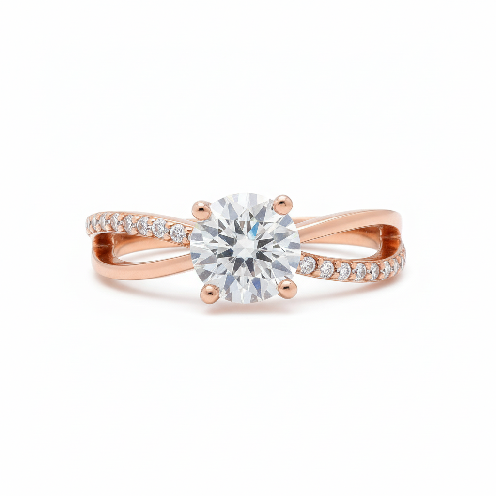 Galaxy Rose Gold Solitaire Ring with Sterling Silver and Moissanite