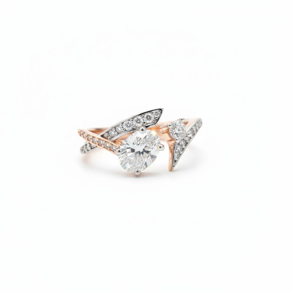Oval & Round cut Fancy Ring with Moissanite and Sterling Silver