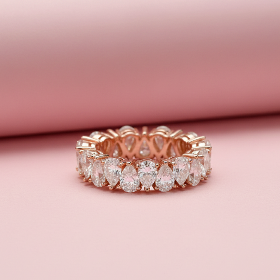 Pear Shape Eternity Band in Sterling Silver with Rose Gold Rhodium