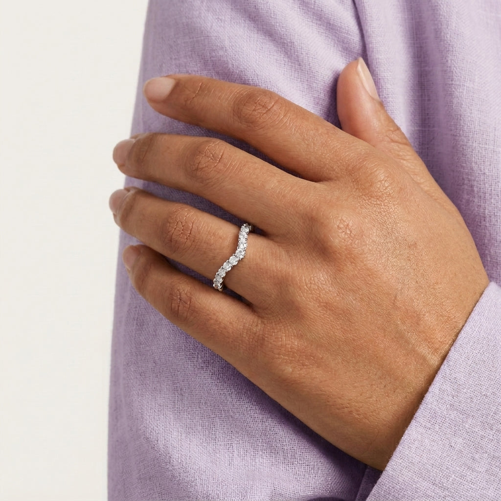 Curved Band Ring in Sterling Silver with Moissanite