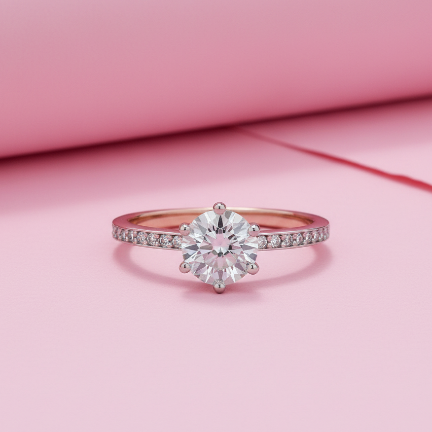 Round Solitaire Ring in sterling Silver with Moissanite