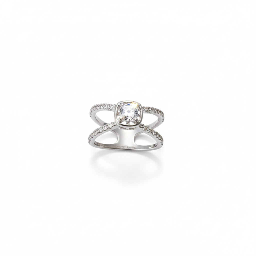 Halo split shank Moissanite Ring in Sterling Silver
