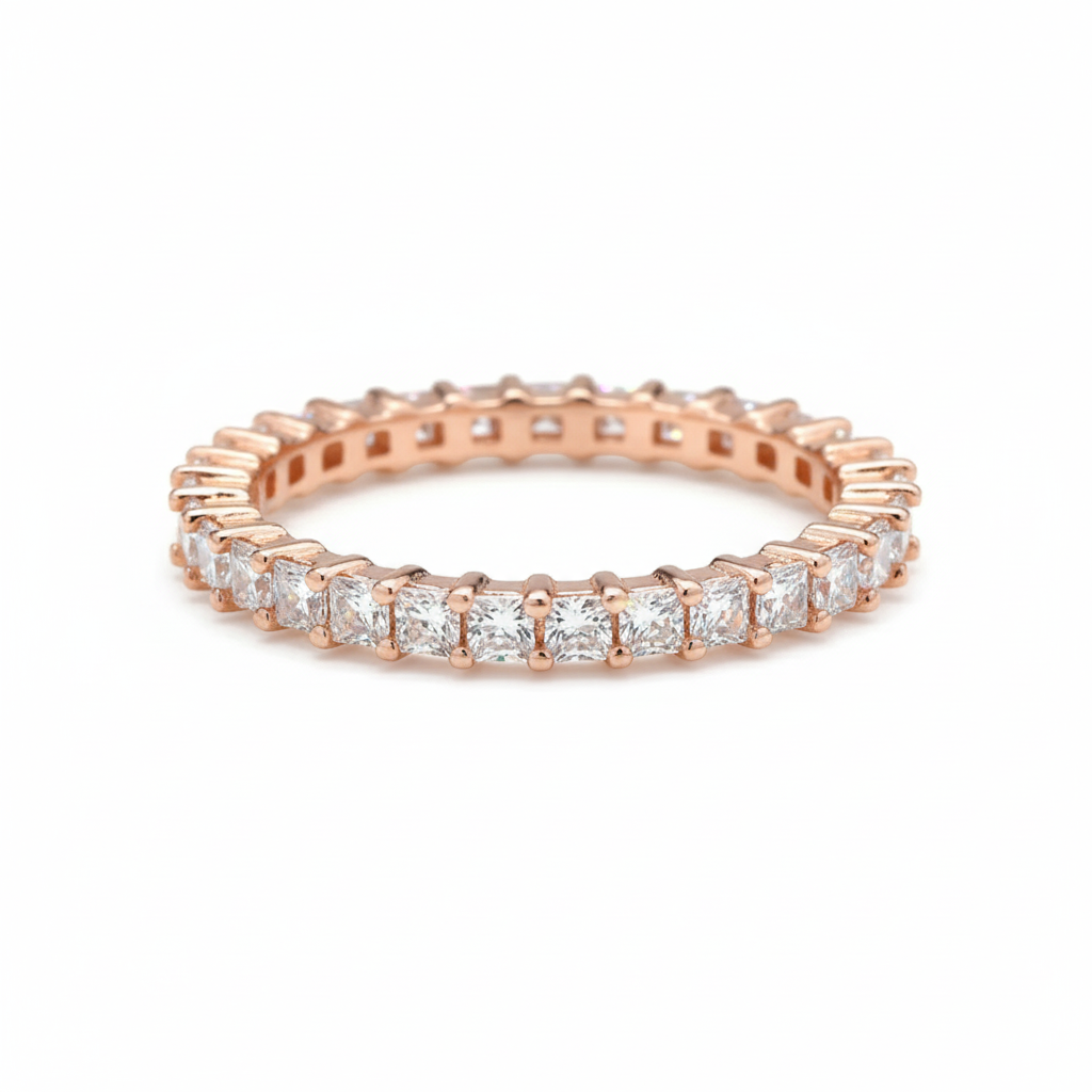 Rose Gold Moissanite Diamond Band Ring in Sterling silver