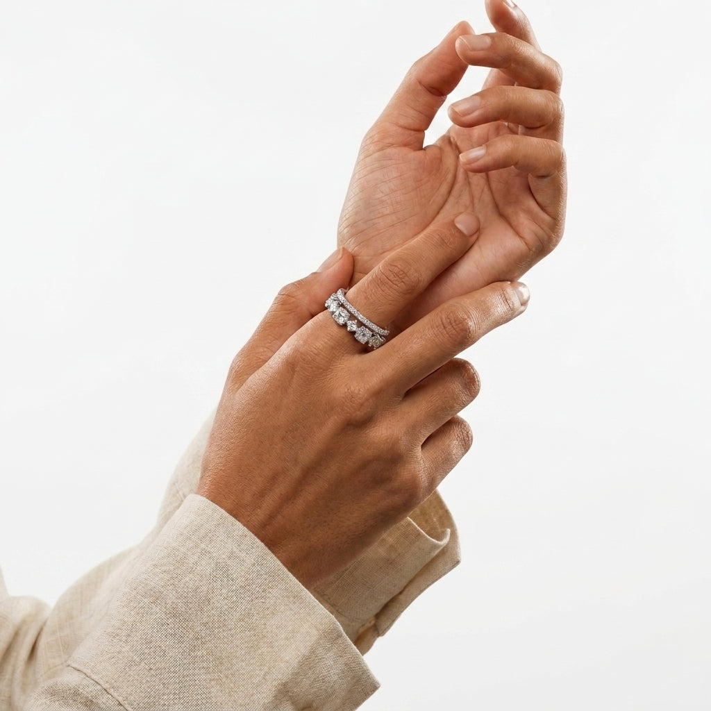 Aura Ring Band in Sterling SIlver with Moissanite