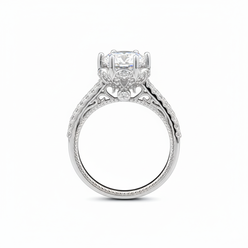 Round Solitaire Enagement Ring in Sterling Silver with Moissanite