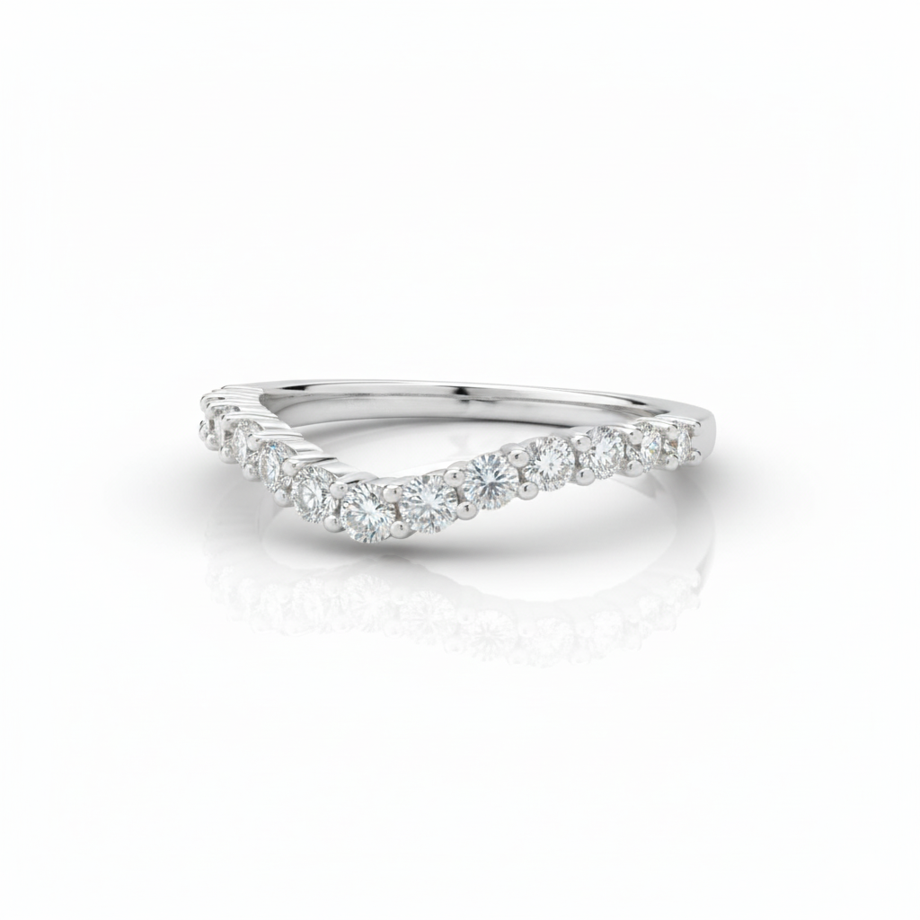 Curved Band Ring in Sterling Silver with Moissanite