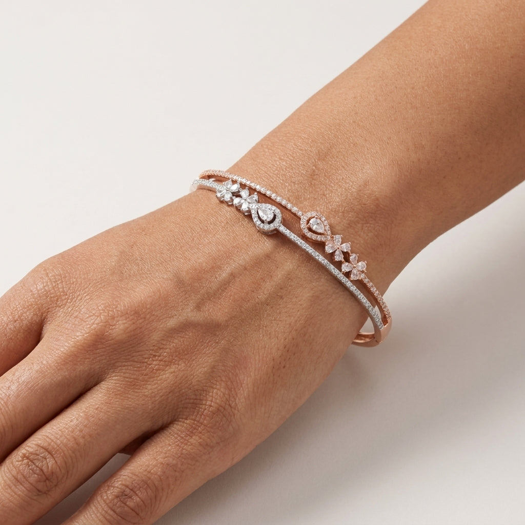 Rose Gold-Plated Moissanite Bracelet Kada in 925 Silver