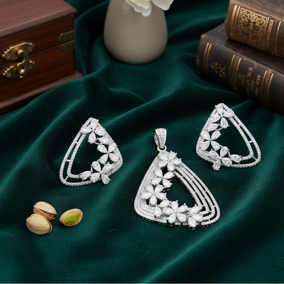 Scarlet Sterling Silver Moissanite Pendant Set