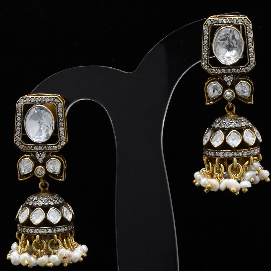 Polki Jhumka Earrings in Sterling Silver