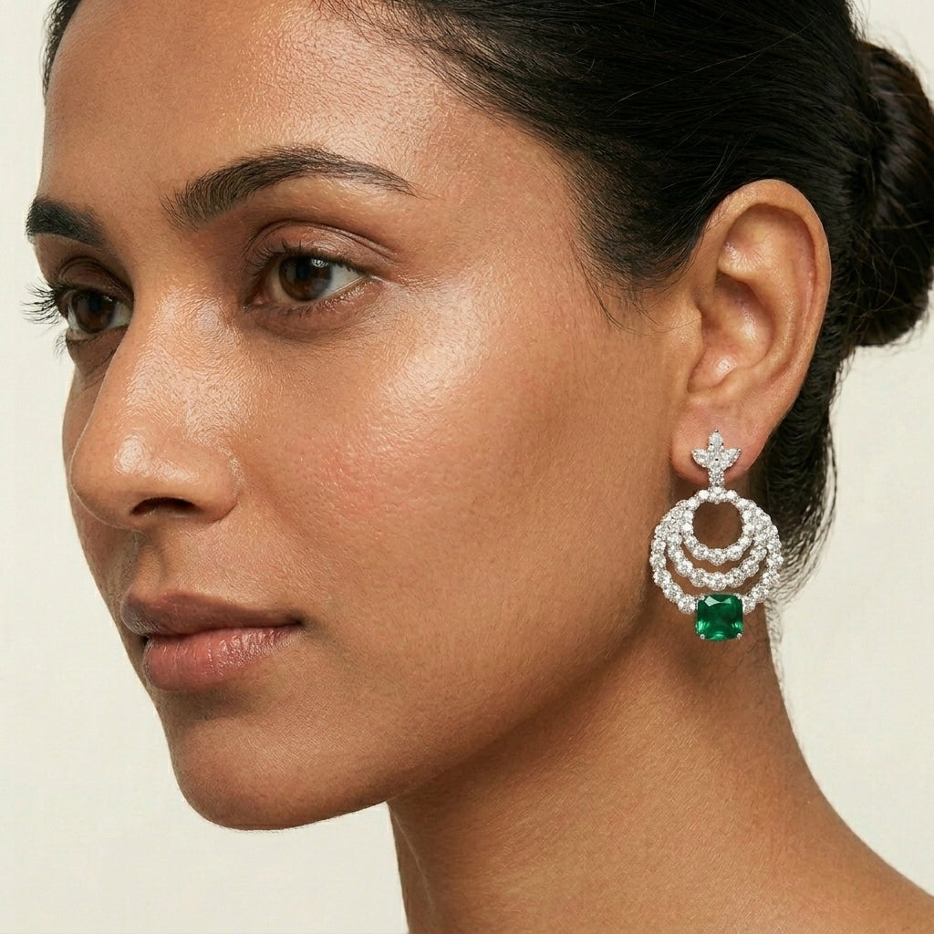 Triple Halo Statement Earrings in Sterling Silver with Moissanite