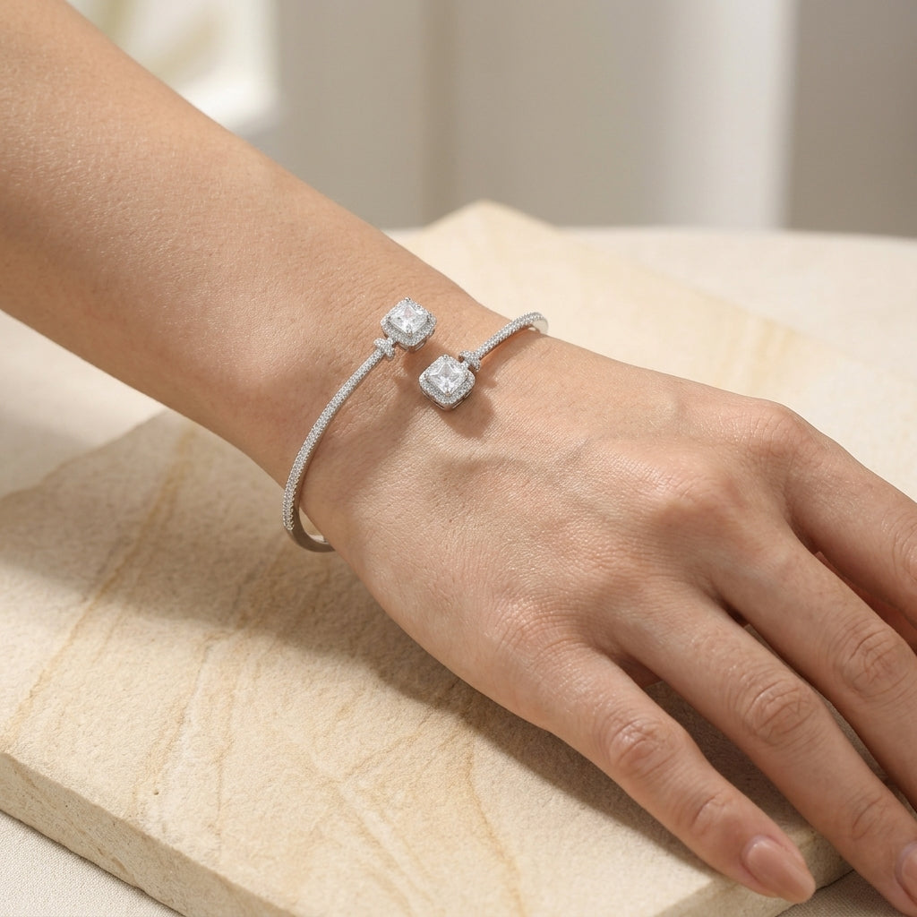 Square Radiant Cut Elegant Moissanite Bracelet in 925 Silver