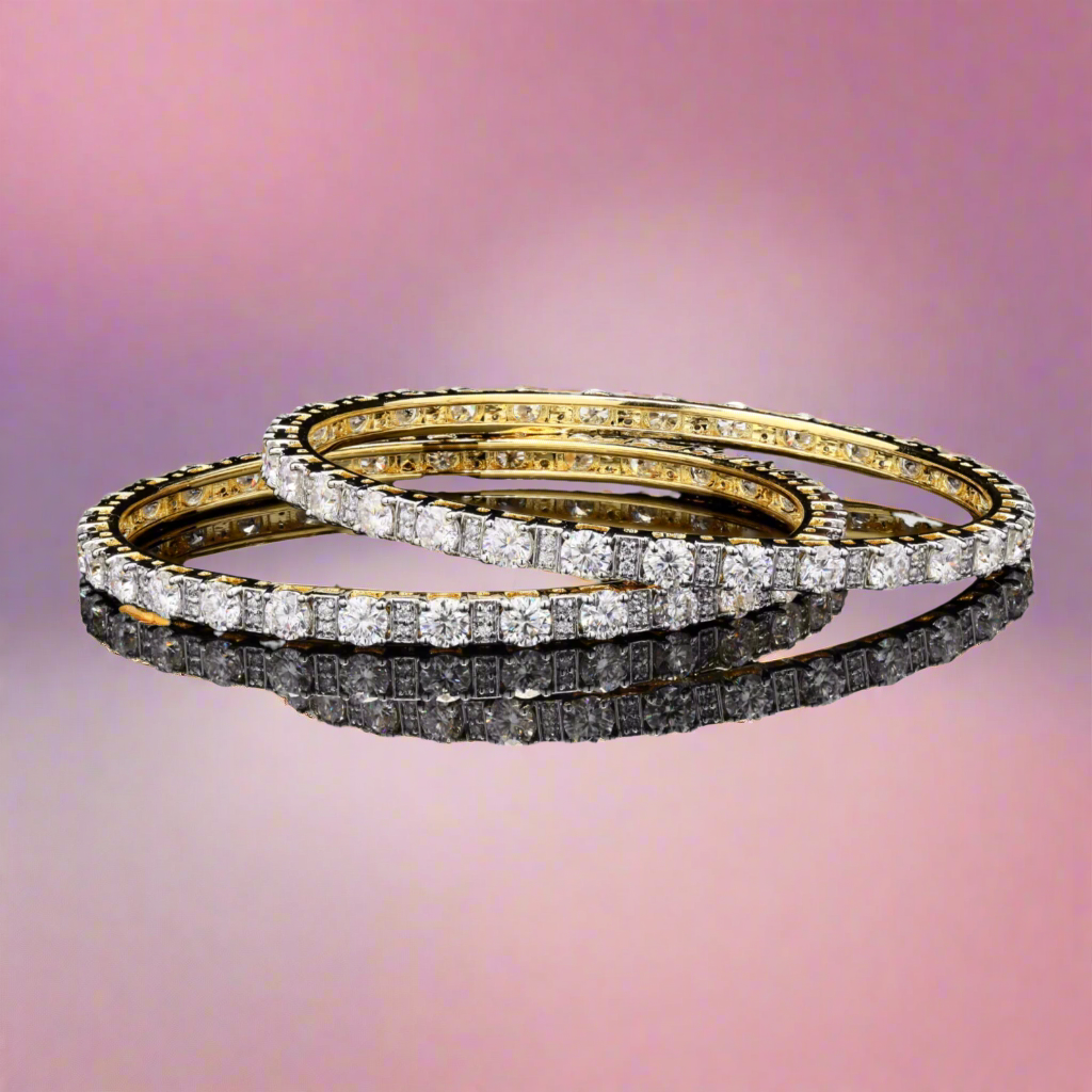 Traditional Gold Rhodium Moissanite Bangles in Silver