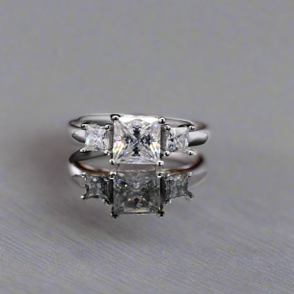 3 stone Princess cut Engagement Ring