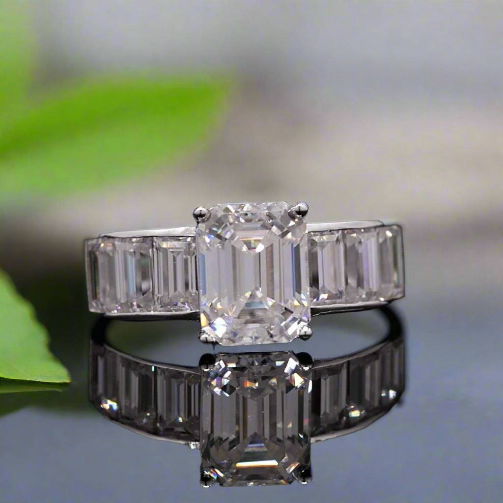 Classic Emerald Cut and step down Baguette Ring