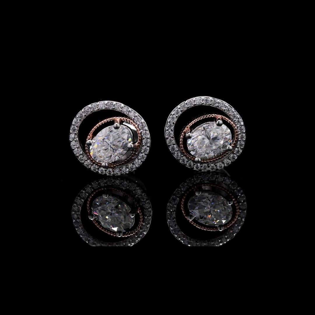 Oval Halo Solitaire Studs Earrings