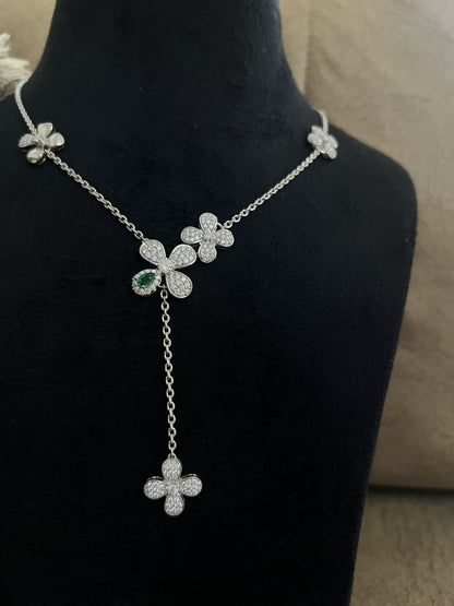 Lab Grown Emerald With Moissanite Floral Pendant