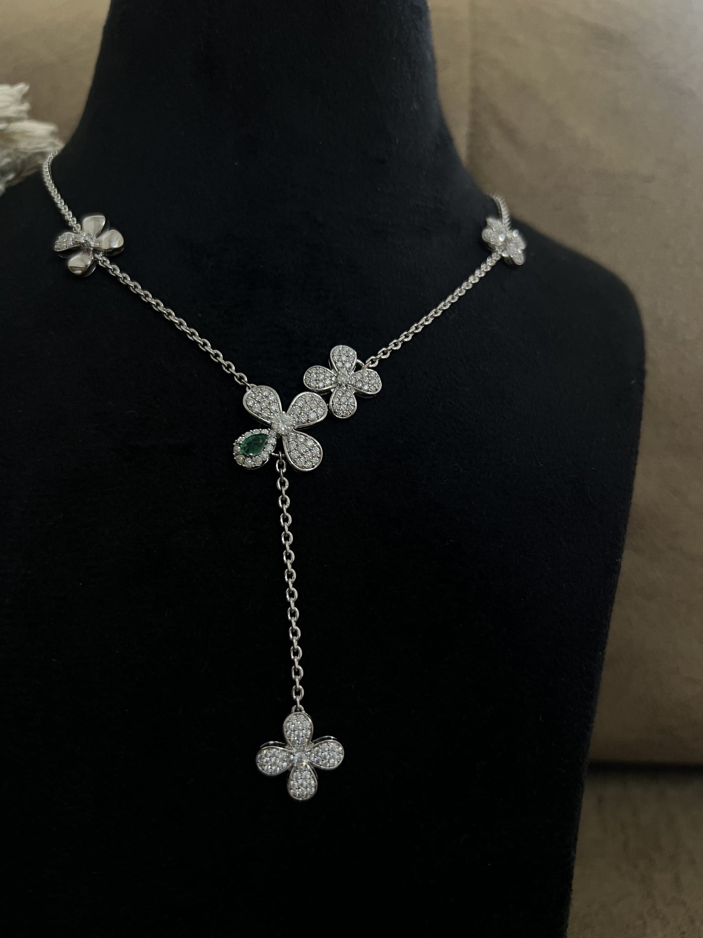 Lab Grown Emerald With Moissanite Floral Pendant