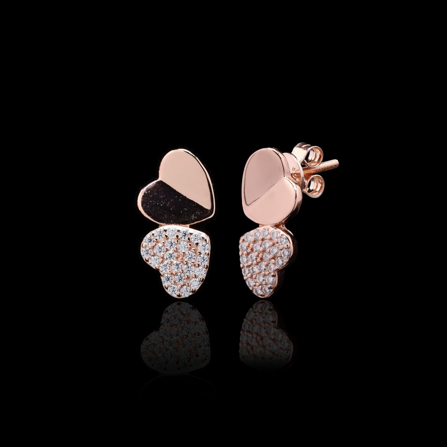 925 Sterling Silver Rose Gold-Plated Hearts Shaped Stud Earrings