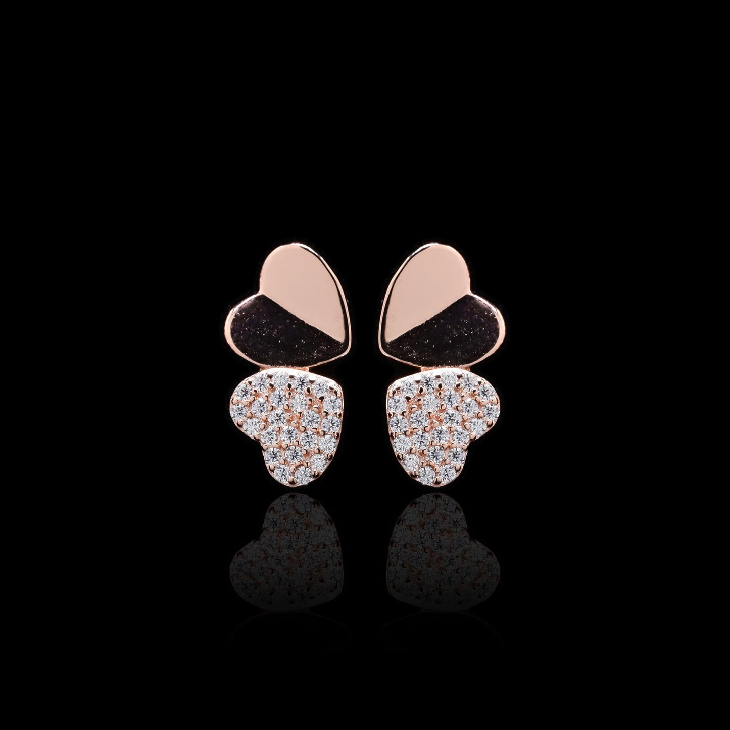 925 Sterling Silver Rose Gold-Plated Hearts Shaped Stud Earrings