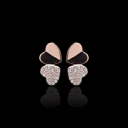 925 Sterling Silver Rose Gold-Plated Hearts Shaped Stud Earrings