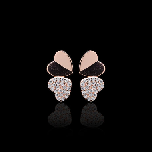 925 Sterling Silver Rose Gold-Plated Hearts Shaped Stud Earrings