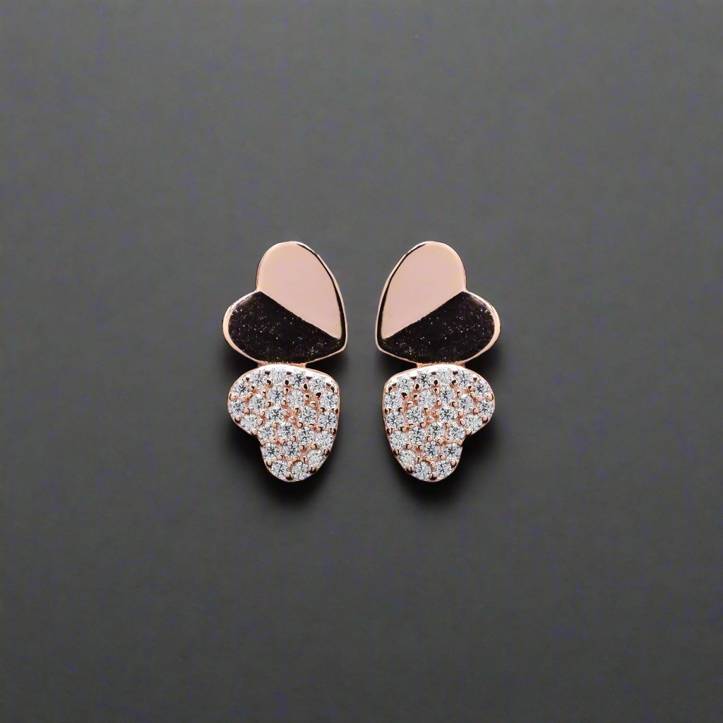 925 Sterling Silver Rose Gold-Plated Hearts Shaped Stud Earrings