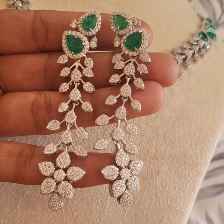 925 Silver Moissanite with Lab Grown Emerald Necklace