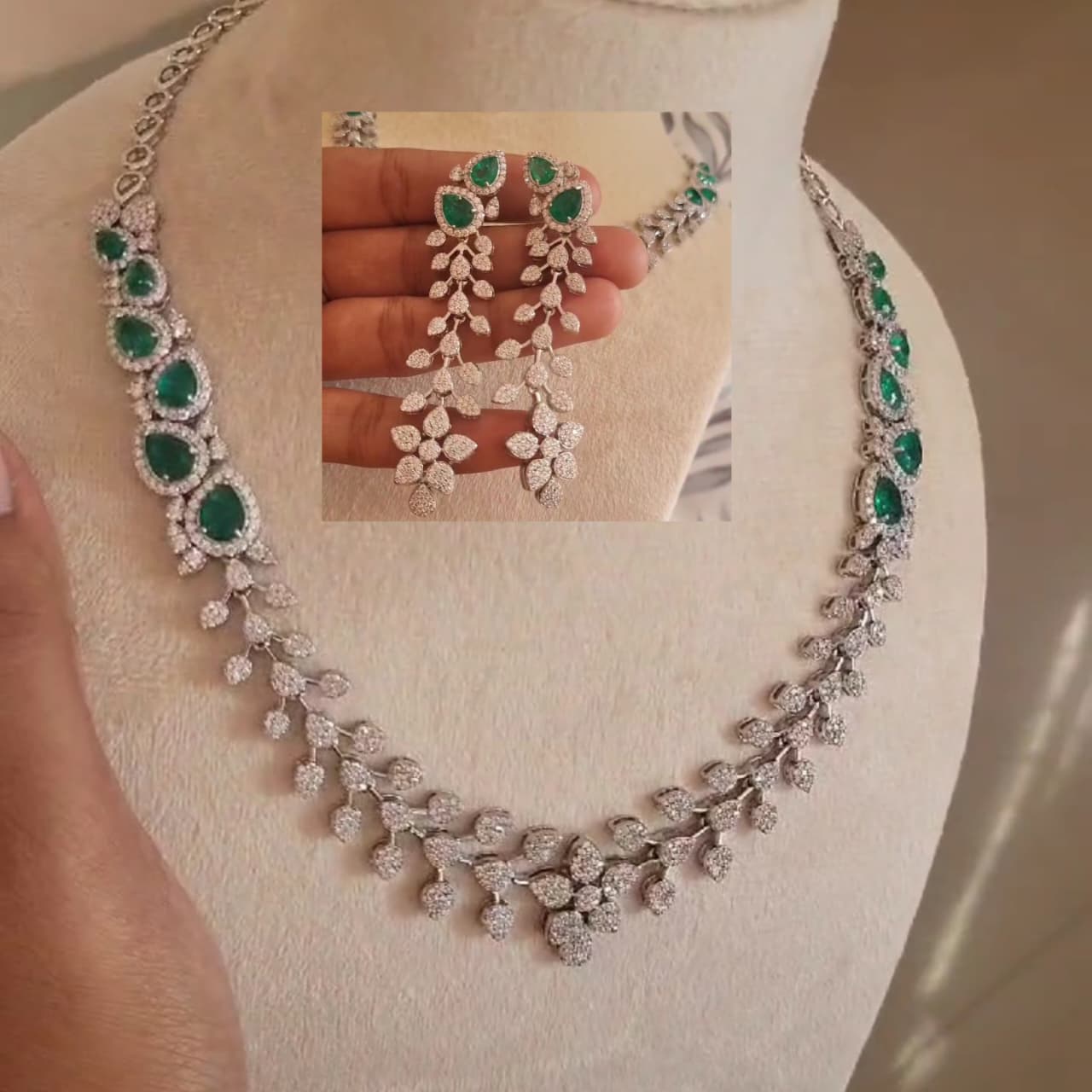 925 Silver Moissanite with Lab Grown Emerald Necklace