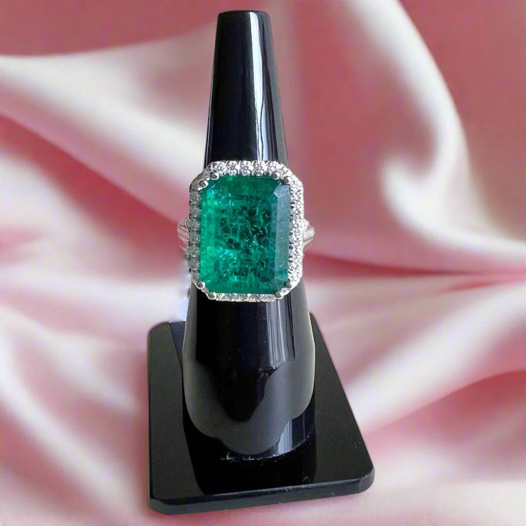 Lab Grown Emerald with Moissanite Fancy Ring