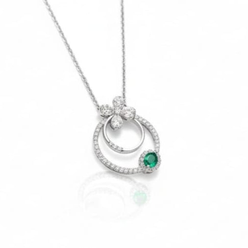 Double Round Lab Grown Emerald Pendant with Moissanite and Sterling Silver