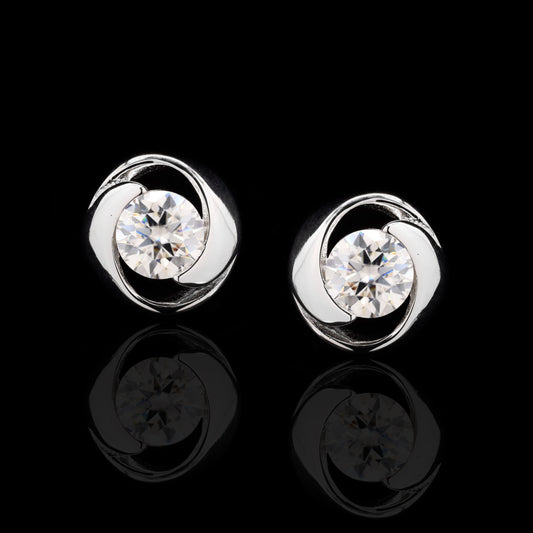 Swirl Stone Round Silver Studs