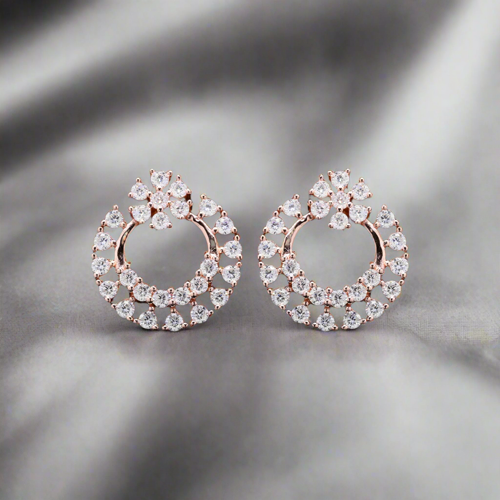Twilight Shine Round Moissanite Stud Earrings in 925 Silver