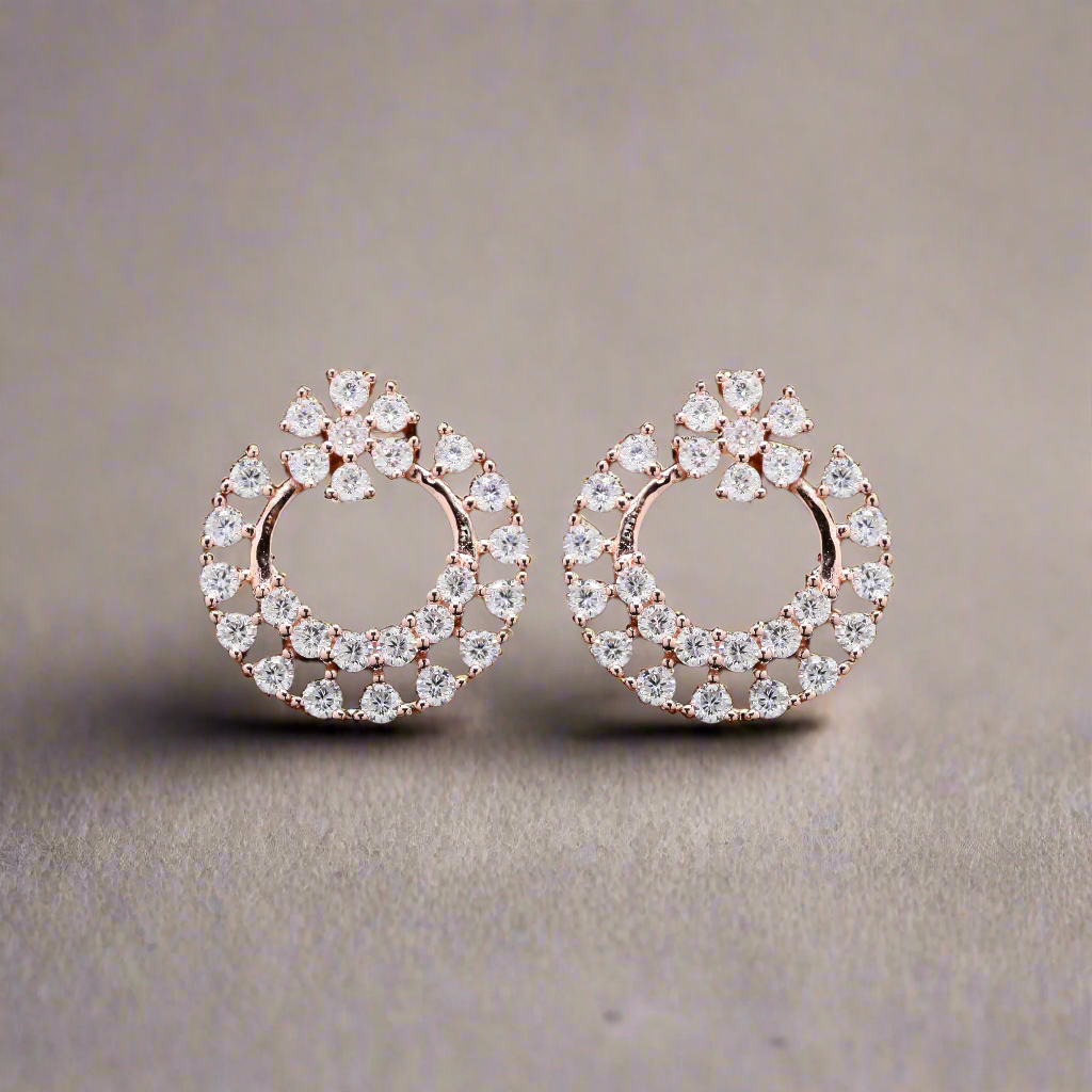 Twilight Shine Round Moissanite Stud Earrings in 925 Silver
