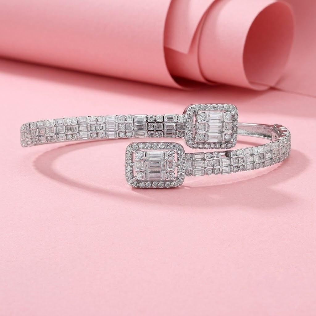 Chic Moissanite Bracelet Kada in 925 SIlver
