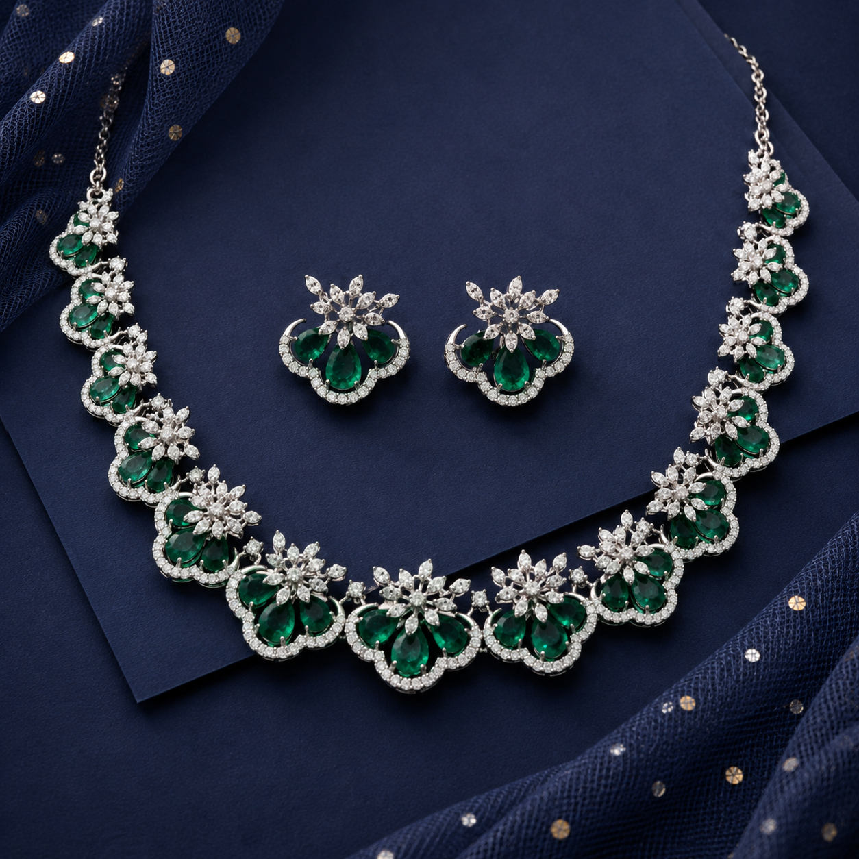 Festive Lab Grown Emerald Moissanite Necklace in 925 Silver