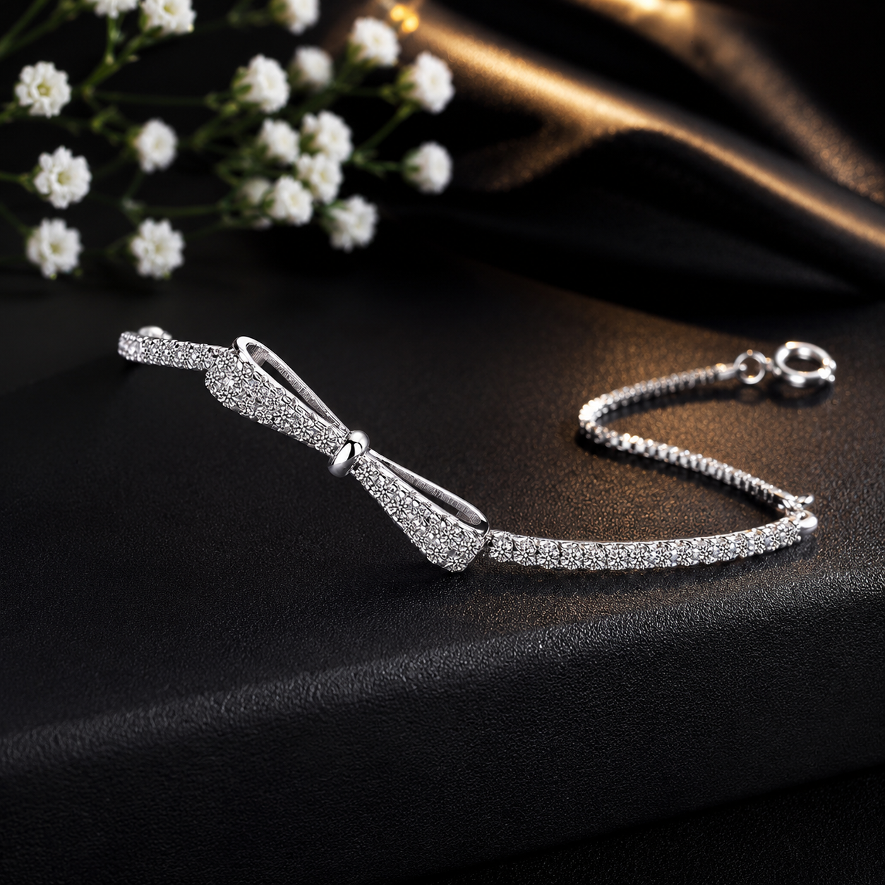 Celeste Bow Adjustable Moissanite Bracelet in Sterling Silver