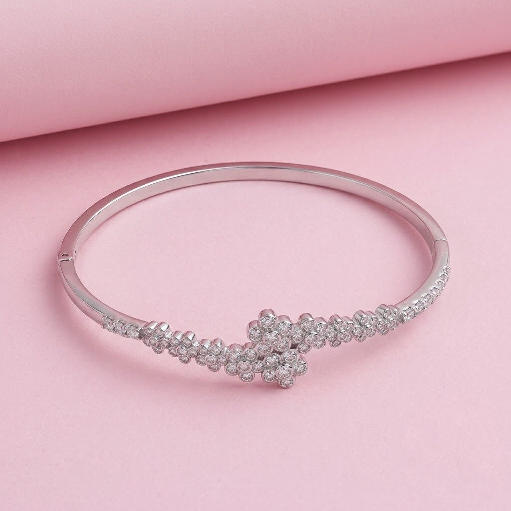 Flower Shaped Moissanite Bracelet kada in 925 Silver