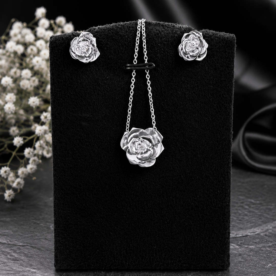 Eterna Rose Statement Pendant Set with Moissanite