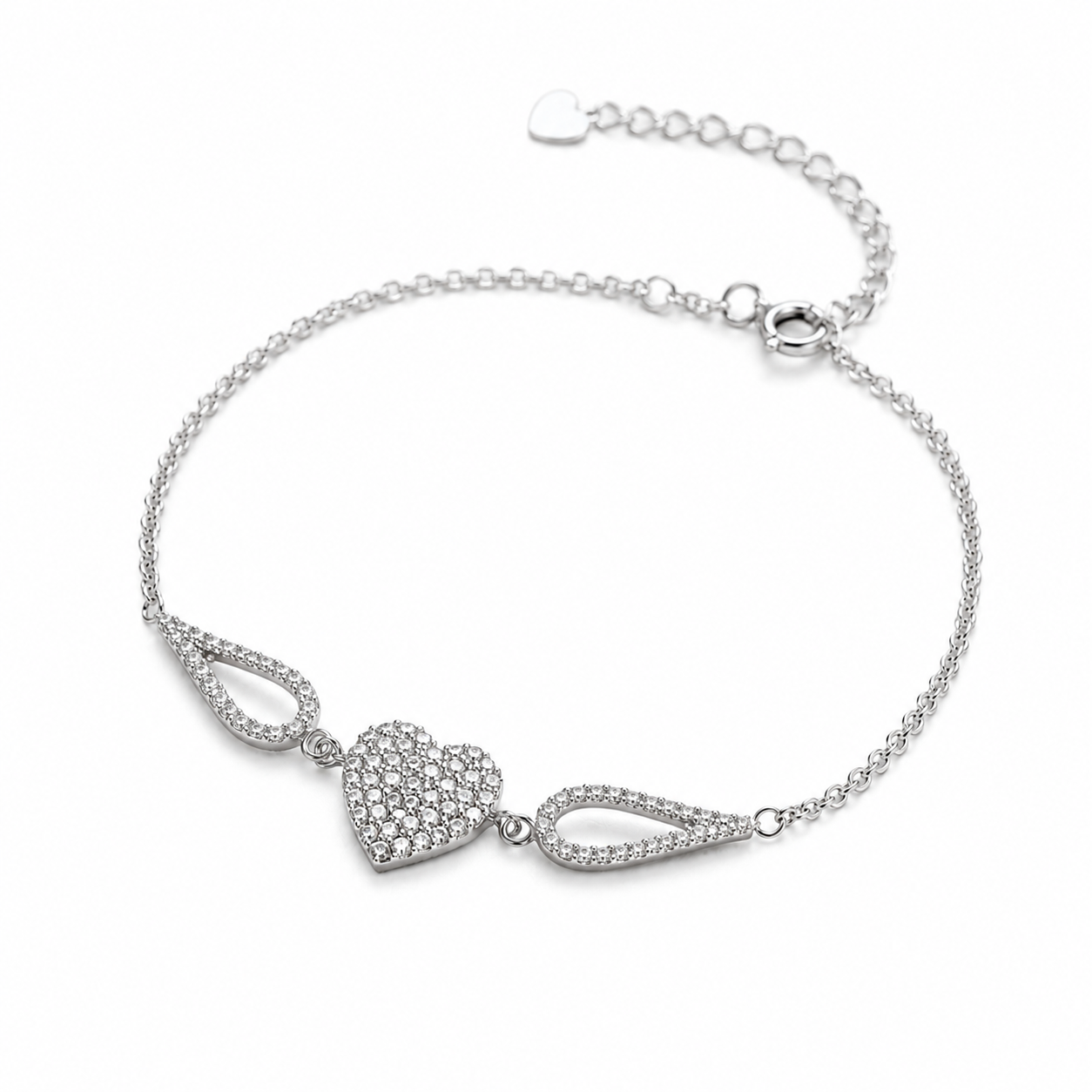 Luxe Heart Adjustable Bracelet in Sterling Silver with Moissanite