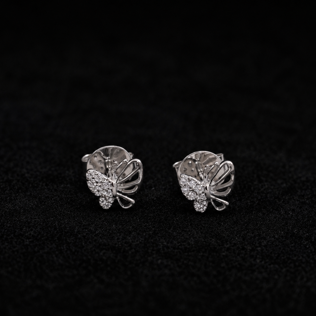 Moissanite Pop Butterfly Studs in 925 Silver for Kids